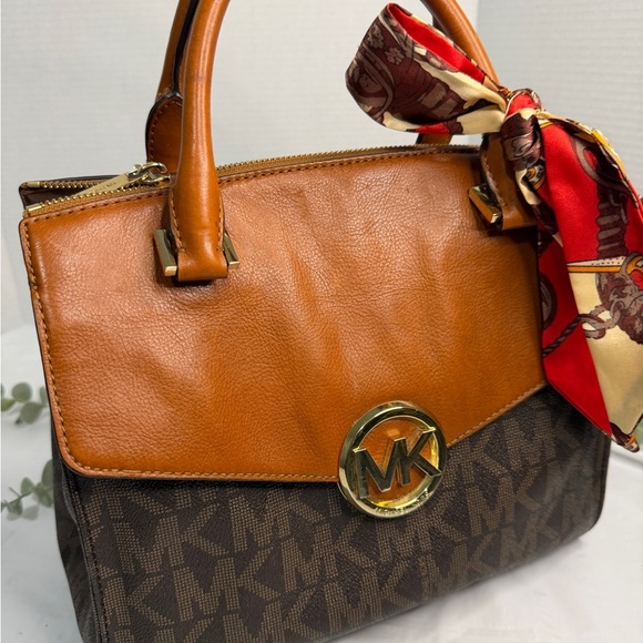 Michael Kors Handbags - Michael Kors Hudson Medium Brown Signature Logo Satchel Hand Shoulder Bag